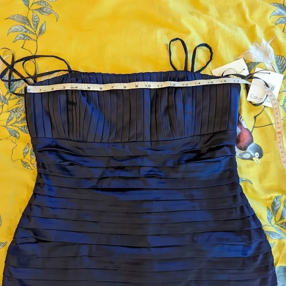 CALVIN Klein navy blue ribbon layered satin dress sz 12 nwt removable straps
